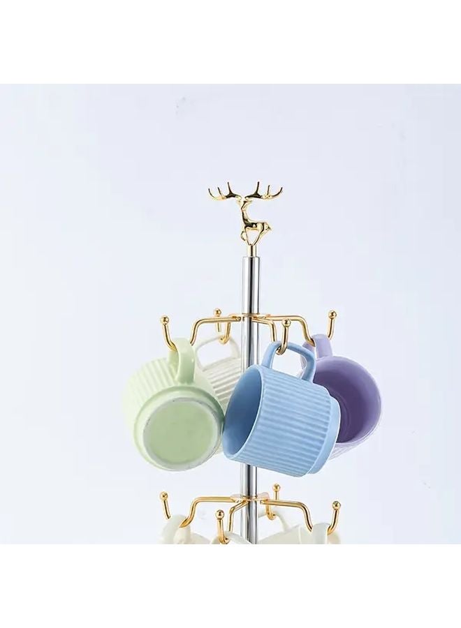 نموذج B من الفولاذ المقاوم للصدأ حامل 8 أكواب قاعدة مقاومة للانزلاق خطافات ذهبية الطرف منظِّم رأسي - Image 3