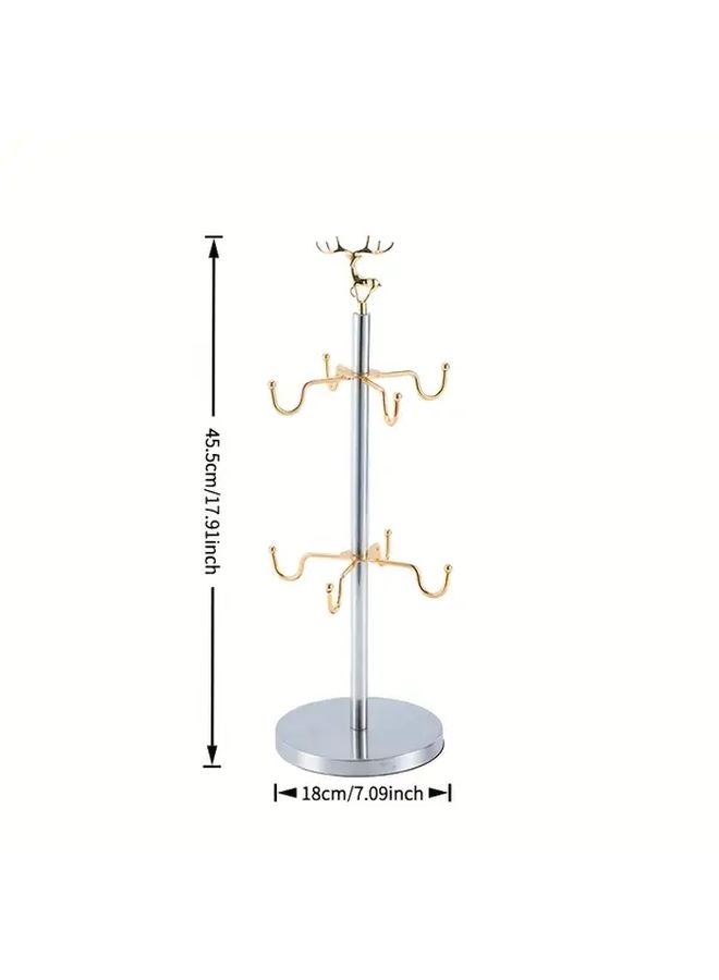 نموذج B من الفولاذ المقاوم للصدأ حامل 8 أكواب قاعدة مقاومة للانزلاق خطافات ذهبية الطرف منظِّم رأسي - Image 4