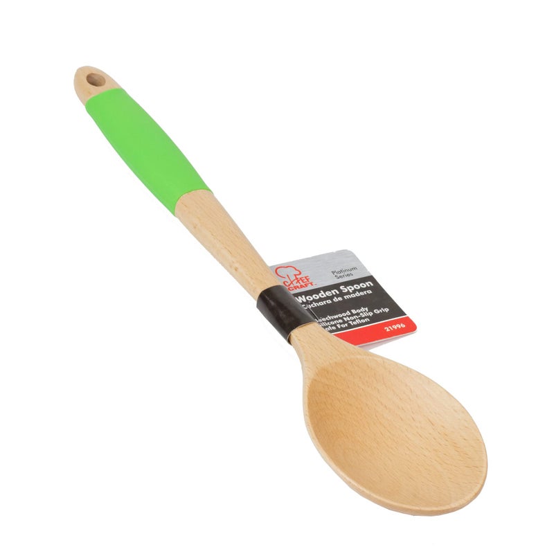 Chef Craft Premium Silicone Handle Wooden Spoon, 14 inch, Green - Image 2