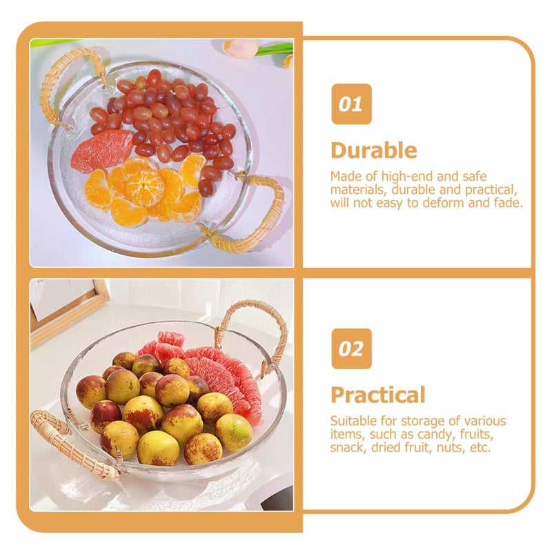 Vintage Glass Fruit Bowl with Woven Rattan Handle Snack Dessert Tray for Party Serving - Image 4