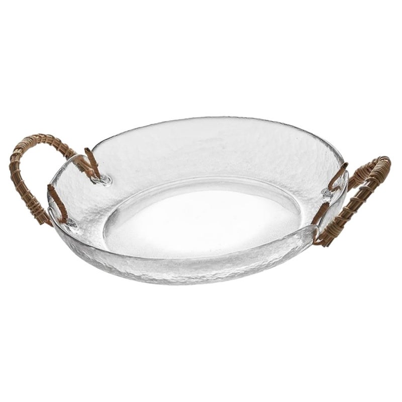 Vintage Glass Fruit Bowl with Woven Rattan Handle Snack Dessert Tray for Party Serving - Image 2