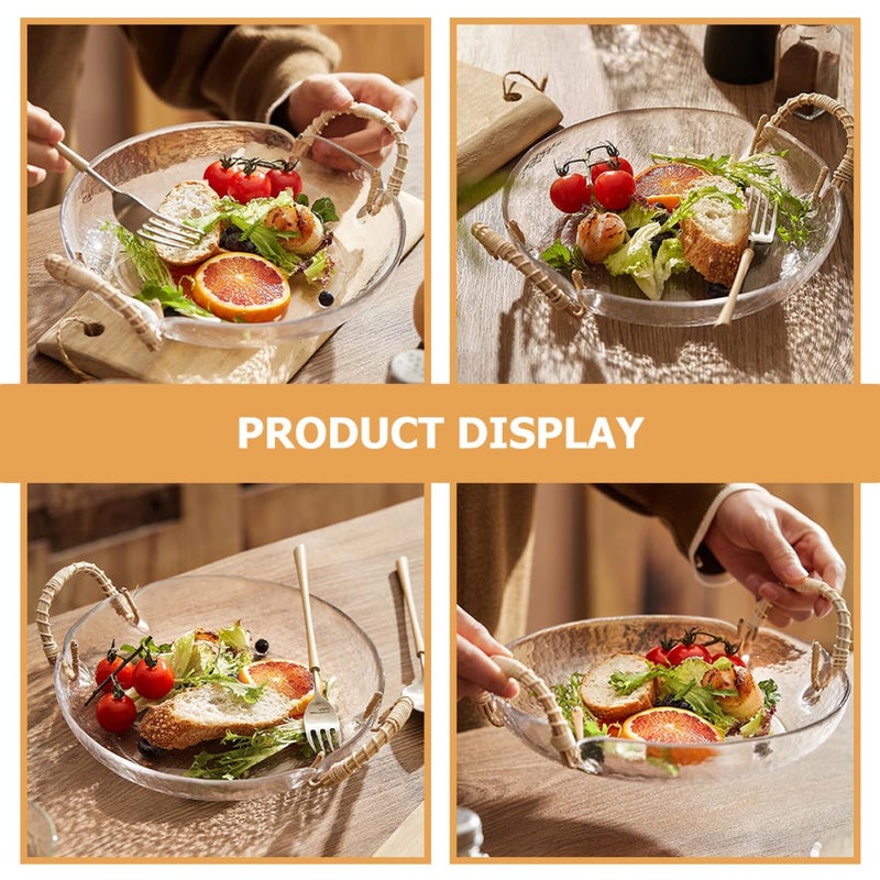 Vintage Glass Fruit Bowl with Woven Rattan Handle Snack Dessert Tray for Party Serving - Image 5