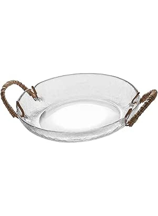 Vintage Glass Fruit Bowl with Woven Rattan Handle Snack Dessert Tray for Party Serving - Image 1