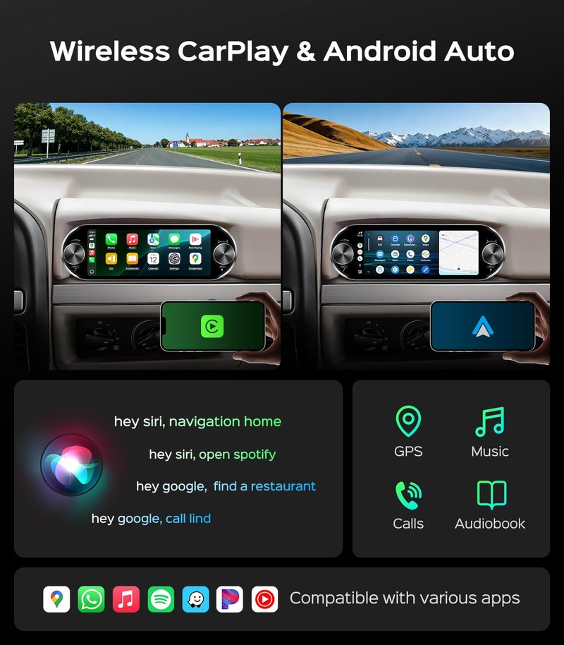 AINAVI 6.86" Single Din Touchscreen Car Radio Wireless CarPlay/Wired Android Auto, 1280 * 480 QLED Car Stereo 2+64G with Bluetooth AM/FM (with Backup Camera) - Image 2