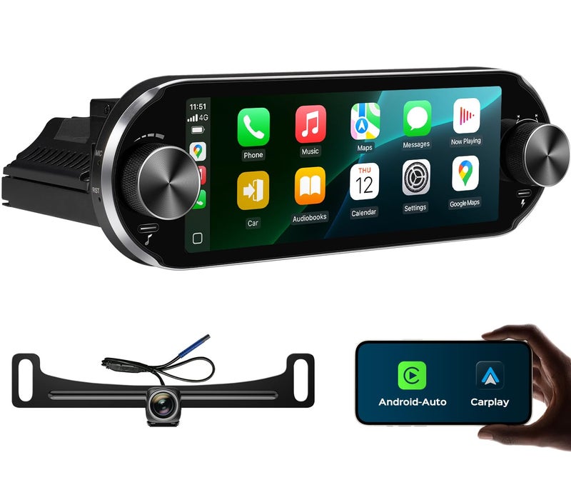 AINAVI 6.86" Single Din Touchscreen Car Radio Wireless CarPlay/Wired Android Auto, 1280 * 480 QLED Car Stereo 2+64G with Bluetooth AM/FM (with Backup Camera) - Image 1
