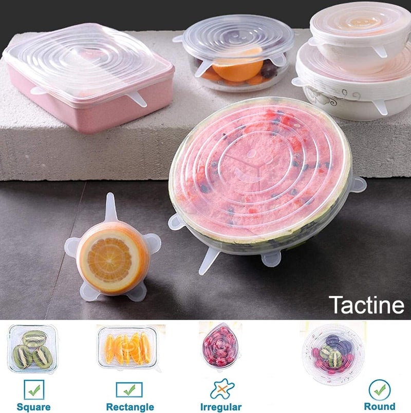 Tactine Silicone Lids Microwave Safe Silicone Stretch Lids Reuseable Flexible Covers For Rectangle, Round, Square Bowls, Dishes, Plates, Cans, Jars, Glassware, Mugs (Free Size_Multicolor) (Set Of 6) - Image 5