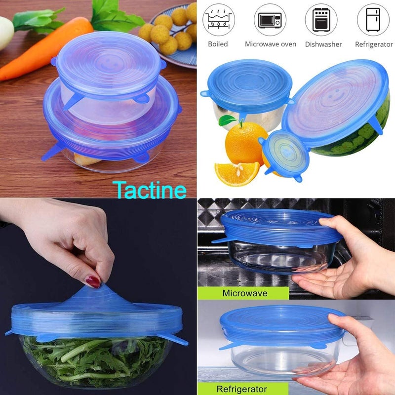 Tactine Silicone Lids Microwave Safe Silicone Stretch Lids Reuseable Flexible Covers For Rectangle, Round, Square Bowls, Dishes, Plates, Cans, Jars, Glassware, Mugs (Free Size_Multicolor) (Set Of 6) - Image 3