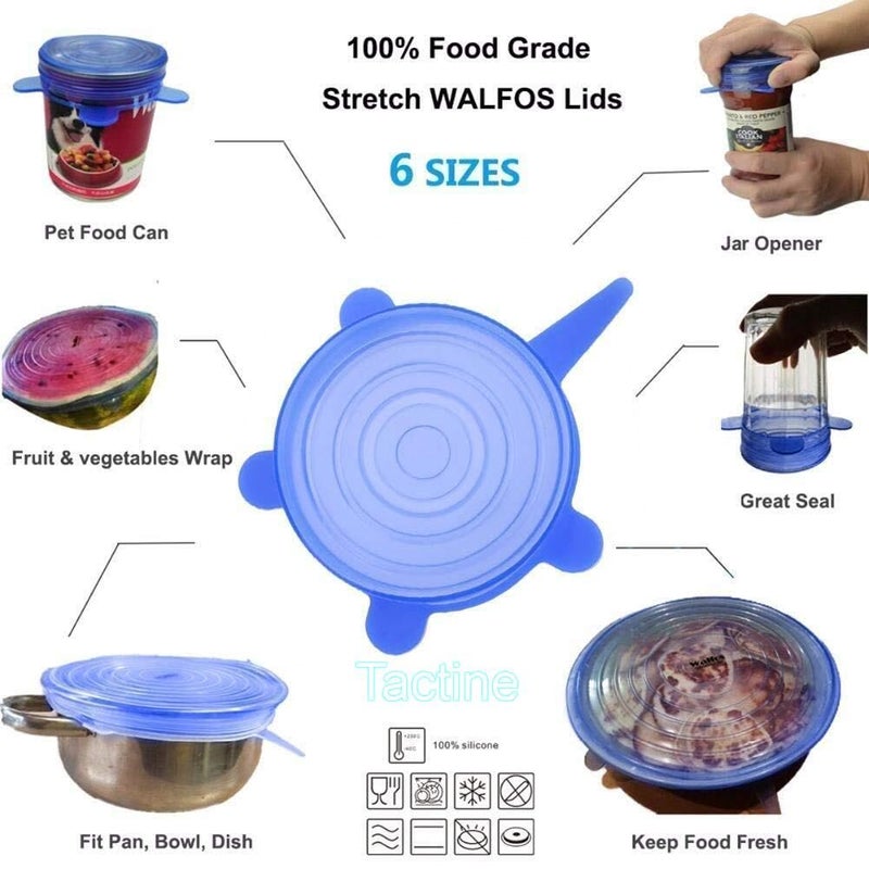 Tactine Silicone Lids Microwave Safe Silicone Stretch Lids Reuseable Flexible Covers For Rectangle, Round, Square Bowls, Dishes, Plates, Cans, Jars, Glassware, Mugs (Free Size_Multicolor) (Set Of 6) - Image 4