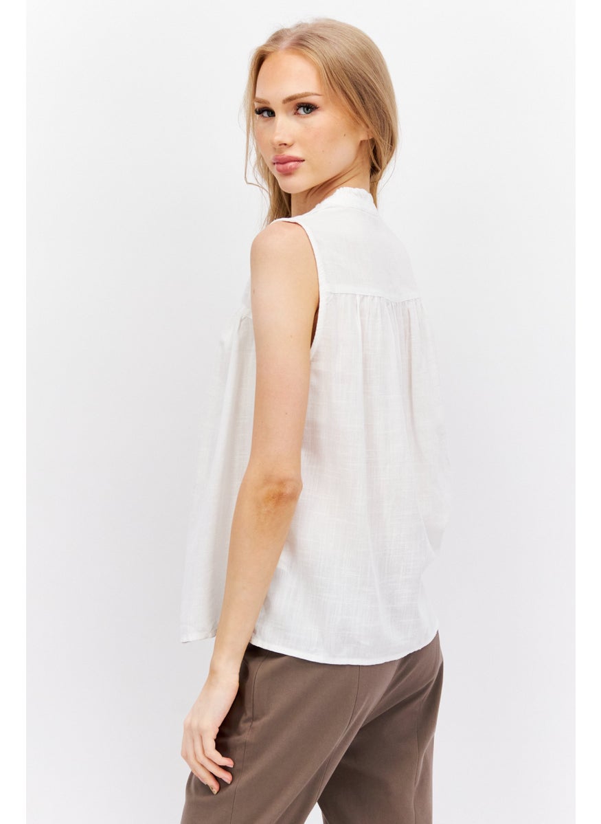 ESPRIT Women Split Neck Sleeveless Textured Top, White  - Image 2