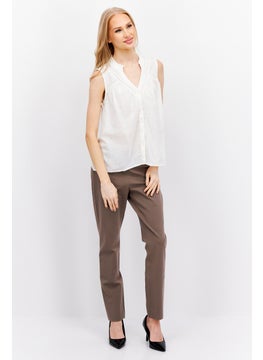ESPRIT Women Split Neck Sleeveless Textured Top, White  - Image 4