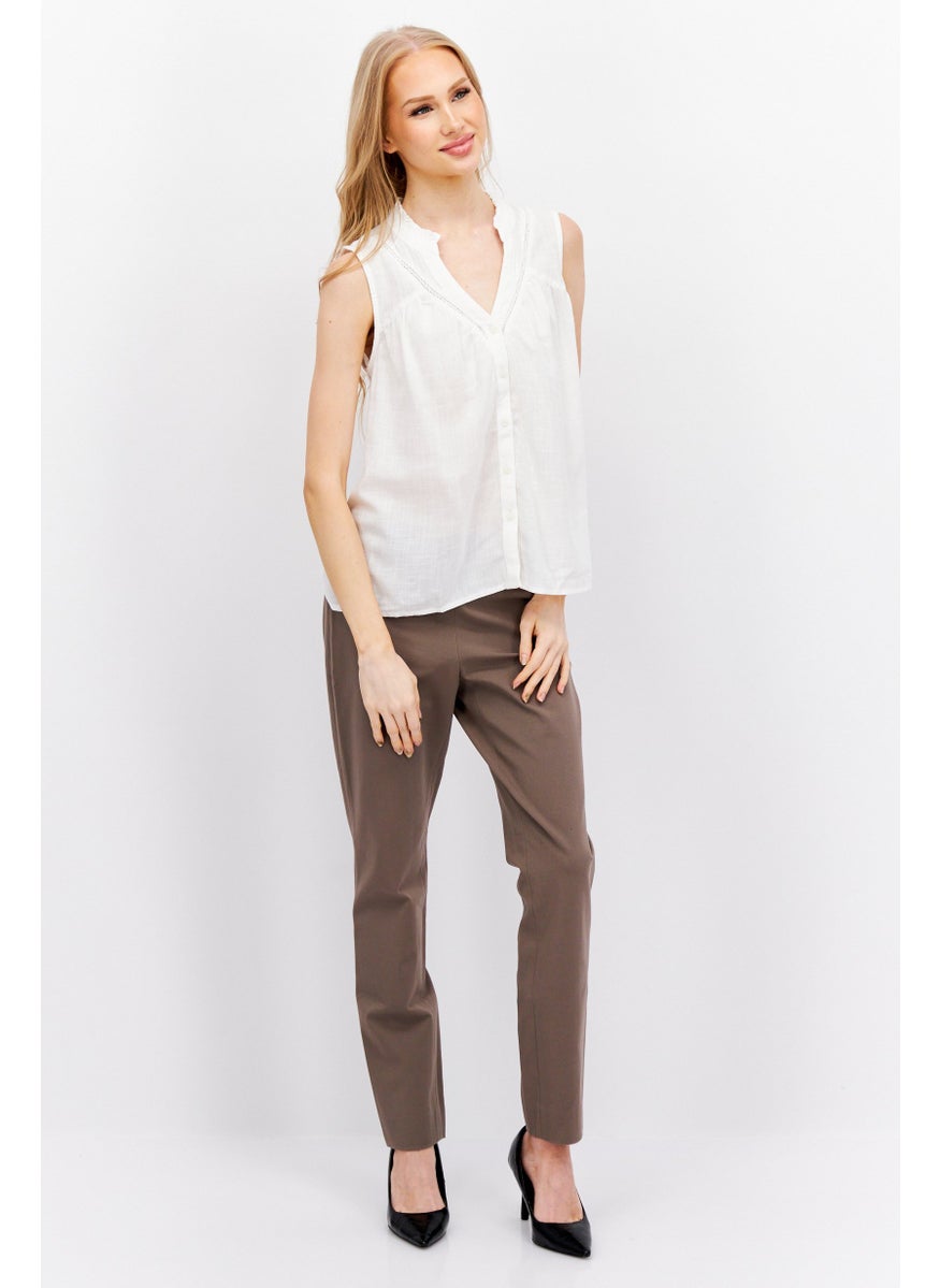 ESPRIT Women Split Neck Sleeveless Textured Top, White  - Image 4