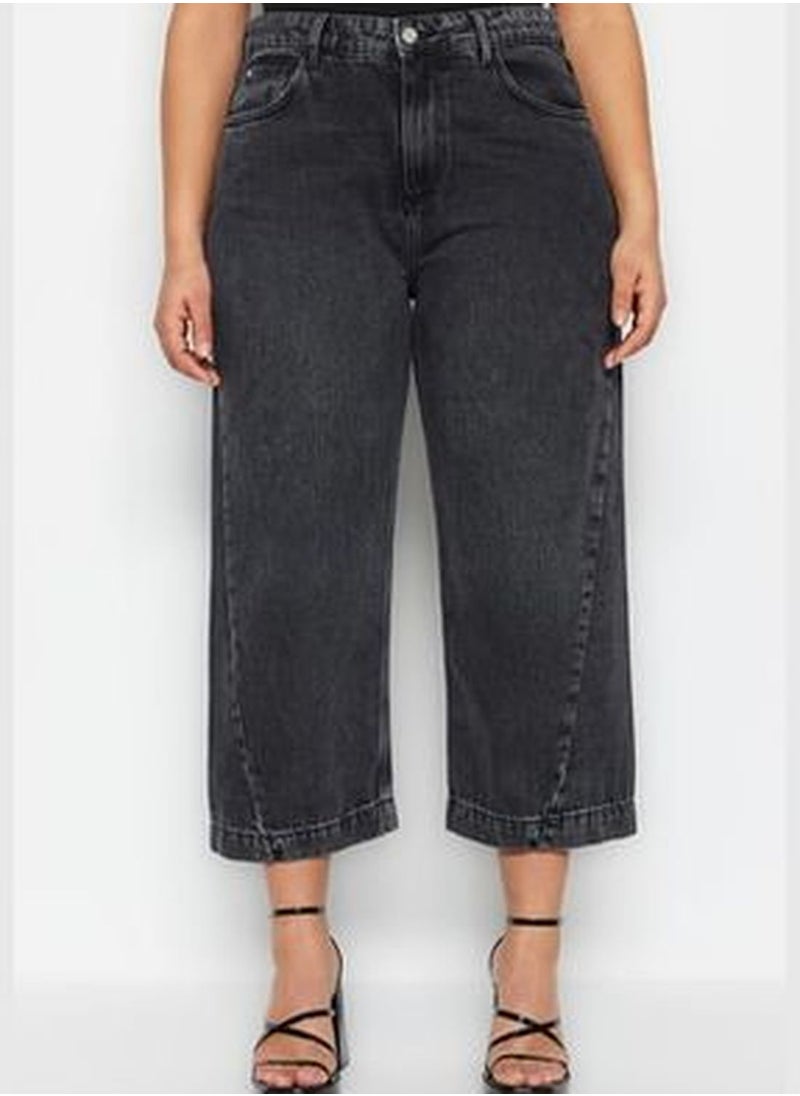 trendyol Gray High Waist Stitching Detail Culotte Fit Jeans TBBSS23CJ00015  - Image 4