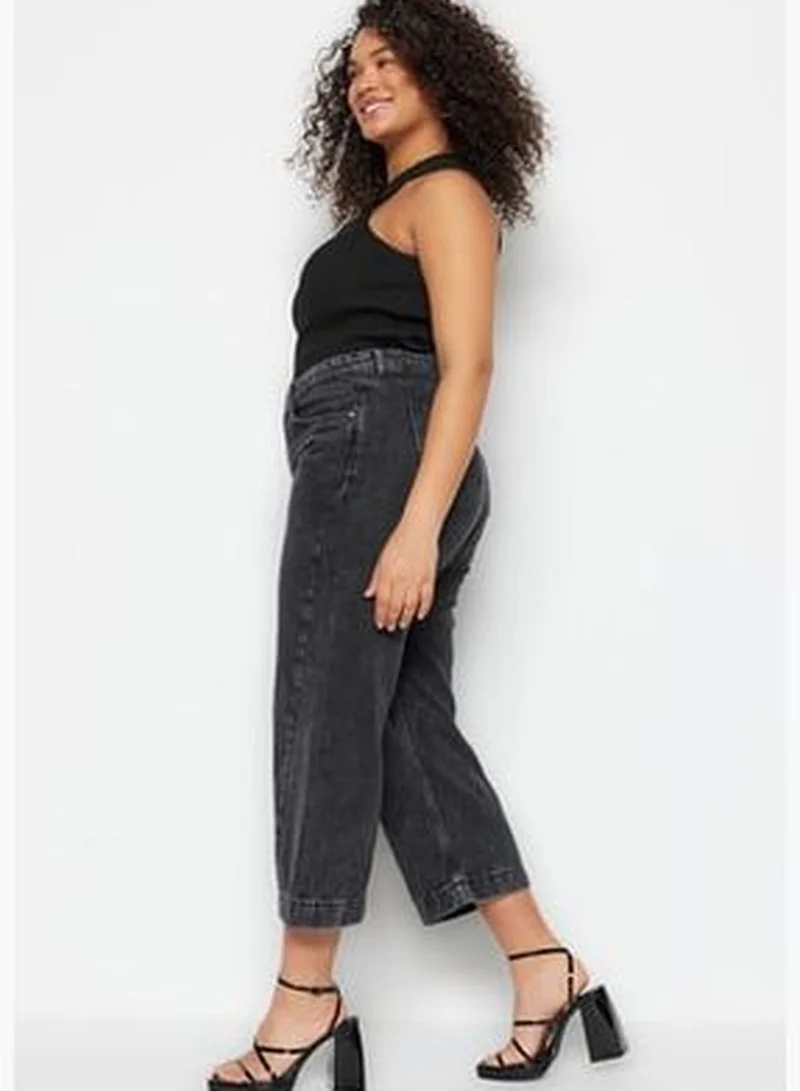 trendyol Gray High Waist Stitching Detail Culotte Fit Jeans TBBSS23CJ00015