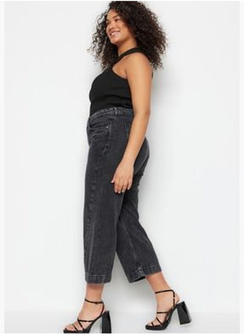 trendyol Gray High Waist Stitching Detail Culotte Fit Jeans TBBSS23CJ00015  - Image 3