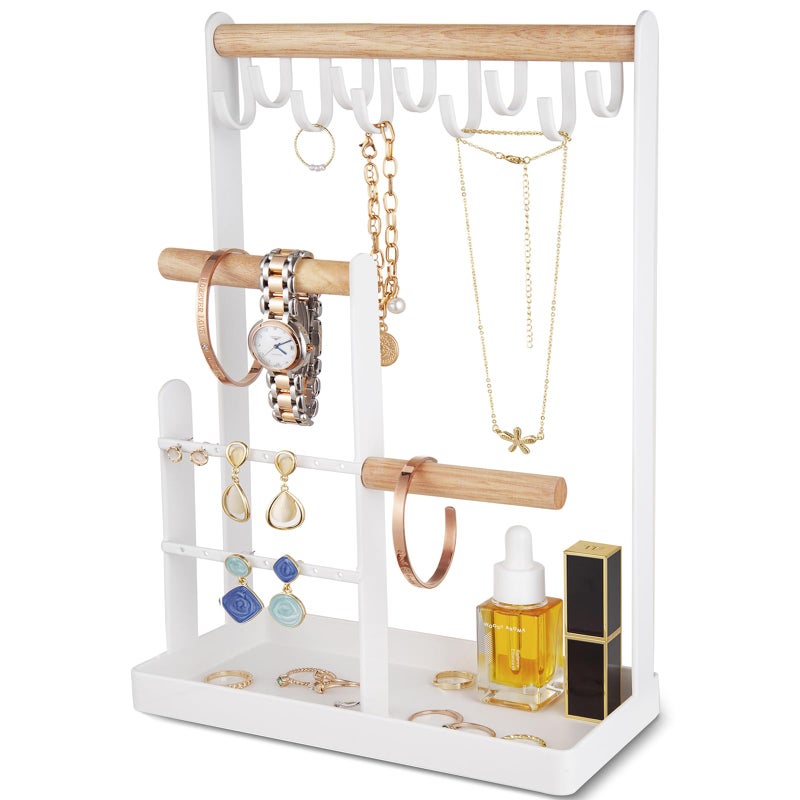 ProCase Jewelry Organizer Jewelry Stand Jewelry Holder Organizer, 4-Tier Necklace Organizer with Ring Tray, Small Cute Aesthetic Jewelry Tower Storage Rack Tree for Bracelets Earrings Rings -White - Image 1