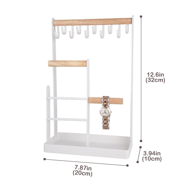 ProCase Jewelry Organizer Jewelry Stand Jewelry Holder Organizer, 4-Tier Necklace Organizer with Ring Tray, Small Cute Aesthetic Jewelry Tower Storage Rack Tree for Bracelets Earrings Rings -White - Image 5
