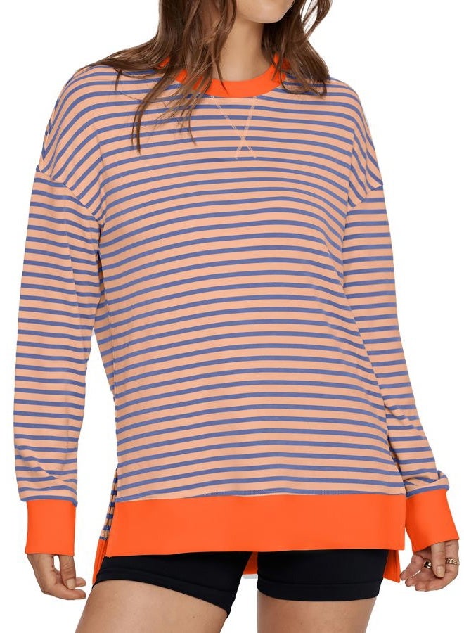 Glamaker Women's Long Sleeve Crewneck Sweatshirt Air Essentials Soft Loose Pullover Sweatshirts, B-pink Orange, M - Image 1