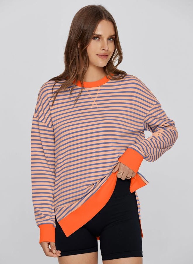 Glamaker Women's Long Sleeve Crewneck Sweatshirt Air Essentials Soft Loose Pullover Sweatshirts, B-pink Orange, M - Image 4