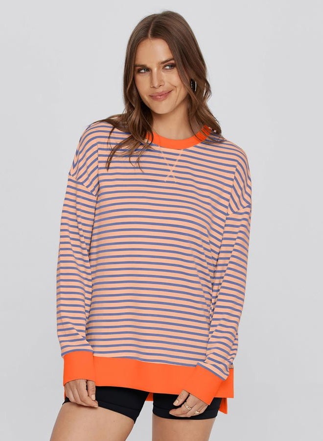 Glamaker Women's Long Sleeve Crewneck Sweatshirt Air Essentials Soft Loose Pullover Sweatshirts, B-pink Orange, M - Image 3