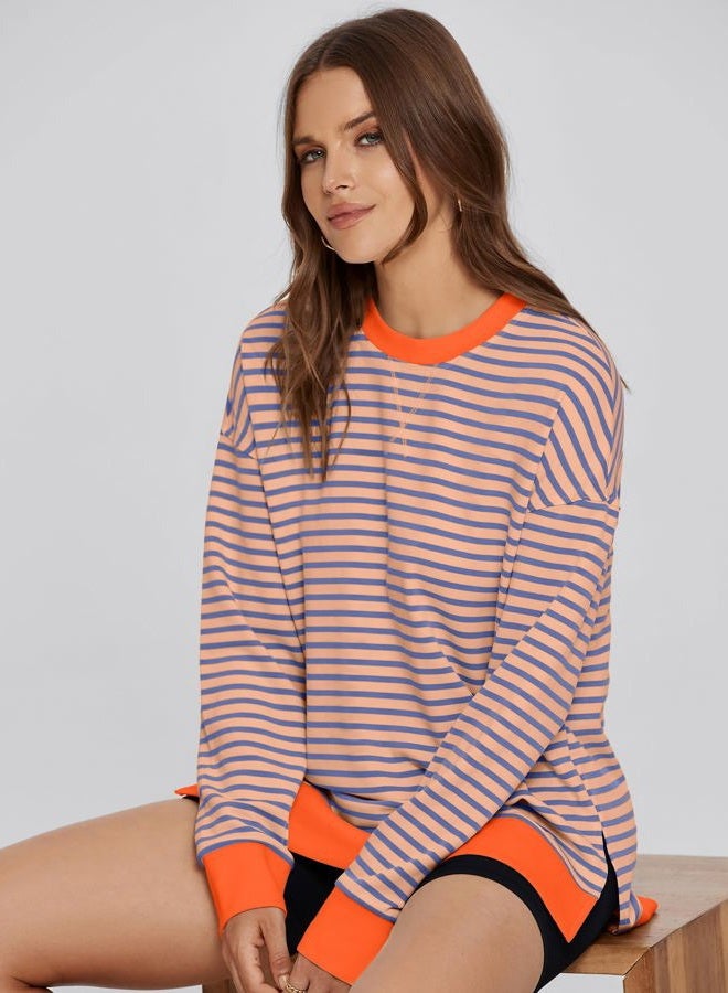 Glamaker Women's Long Sleeve Crewneck Sweatshirt Air Essentials Soft Loose Pullover Sweatshirts, B-pink Orange, M - Image 5