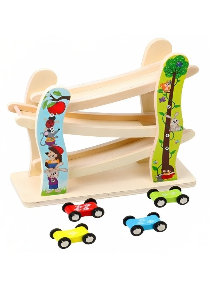 Montessori Set Toddler Toys Race Track, Wooden Race Track Car Ramp Racer With 4 Mini Cars, Educational Creative Toddler Toys, Great Gift for Boys and Girls  - Image 2