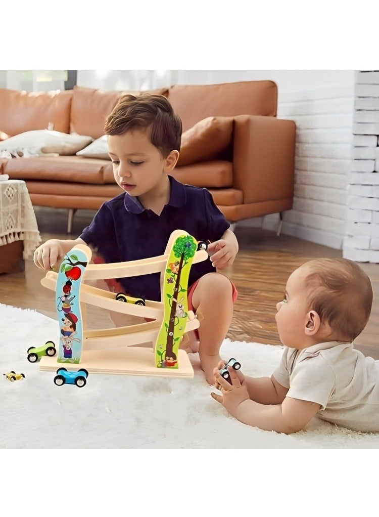 Montessori Set Toddler Toys Race Track, Wooden Race Track Car Ramp Racer With 4 Mini Cars, Educational Creative Toddler Toys, Great Gift for Boys and Girls  - Image 3