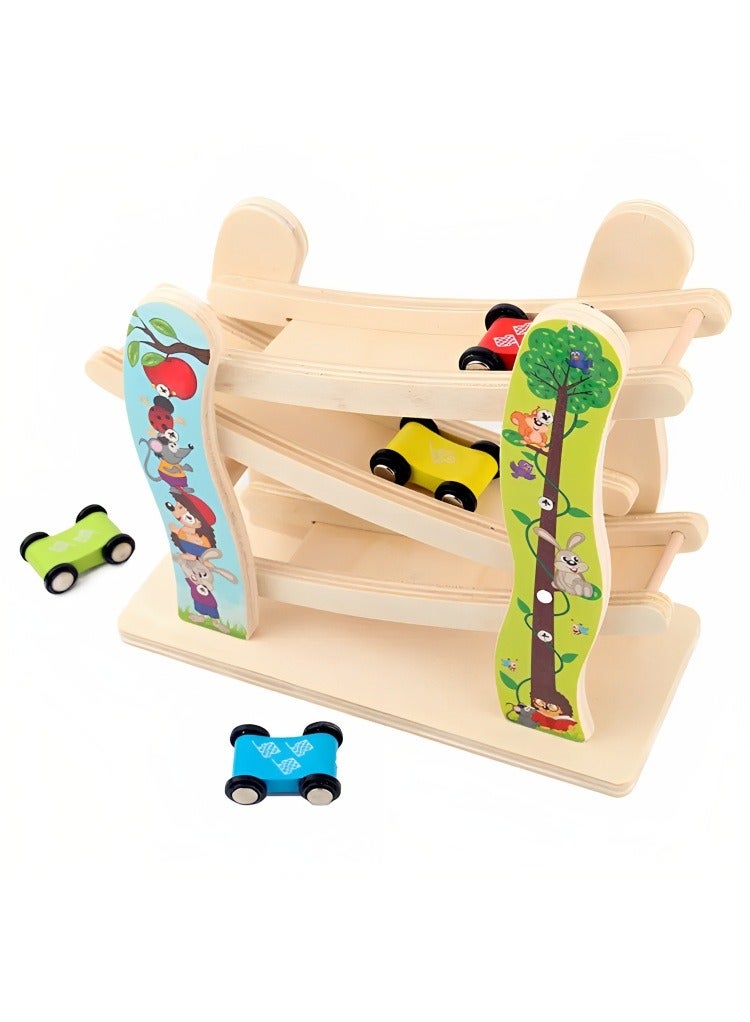 Montessori Set Toddler Toys Race Track, Wooden Race Track Car Ramp Racer With 4 Mini Cars, Educational Creative Toddler Toys, Great Gift for Boys and Girls  - Image 4