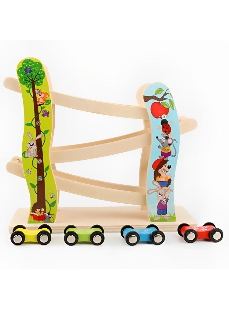 Montessori Set Toddler Toys Race Track, Wooden Race Track Car Ramp Racer With 4 Mini Cars, Educational Creative Toddler Toys, Great Gift for Boys and Girls  - Image 5