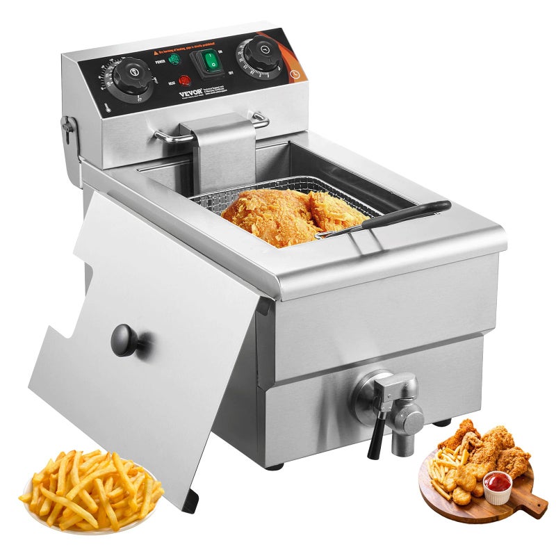 VEVOR Commercial Deep Fryer, 1500W Electric Countertop Fryer with Basket, 11.6Qt / 11L Stainless Steel Single Oil Fryer with Time & Temp Control, Overheat Protection, for Kitchen Restaurant Use - Image 1