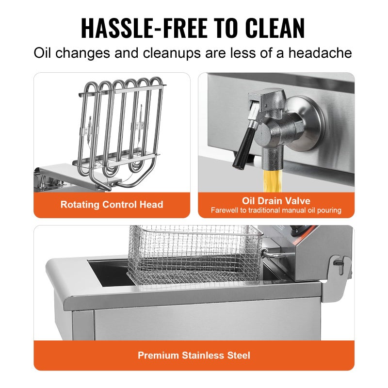 VEVOR Commercial Deep Fryer, 1500W Electric Countertop Fryer with Basket, 11.6Qt / 11L Stainless Steel Single Oil Fryer with Time & Temp Control, Overheat Protection, for Kitchen Restaurant Use - Image 5