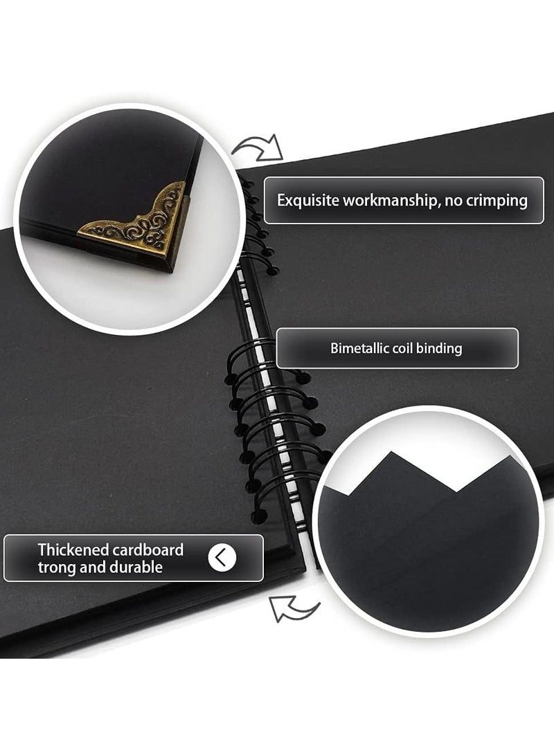 Relex Scrapbook Album, 80 Page Hardcover Scrap Book Black Craft Paper, DIY Handmade Scrapbooking Kit Inclued Stickers, Artboards, and Crayons for Wedding, Anniversary, Graduation - Image 4