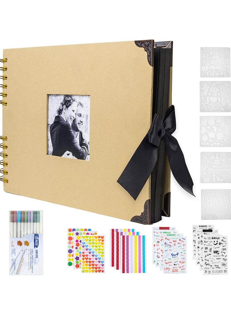 Relex Scrapbook Album, 80 Page Hardcover Scrap Book Black Craft Paper, DIY Handmade Scrapbooking Kit Inclued Stickers, Artboards, and Crayons for Wedding, Anniversary, Graduation - Image 1