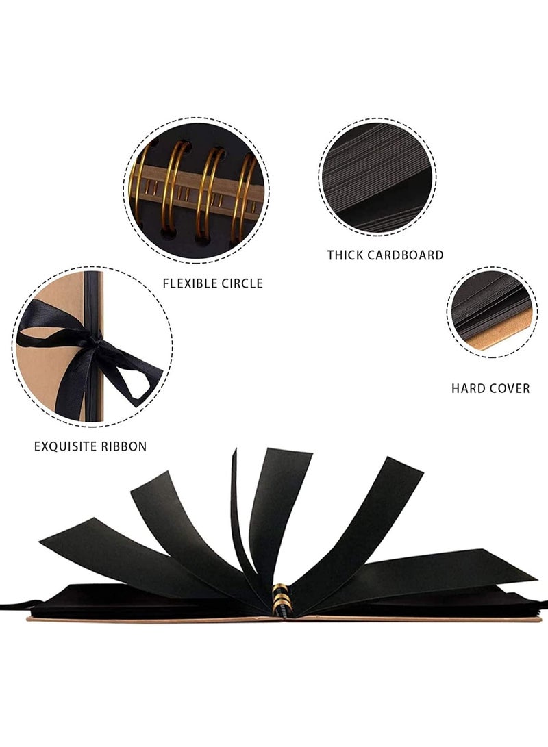 Relex Scrapbook Album, 80 Page Hardcover Scrap Book Black Craft Paper, DIY Handmade Scrapbooking Kit Inclued Stickers, Artboards, and Crayons for Wedding, Anniversary, Graduation - Image 2