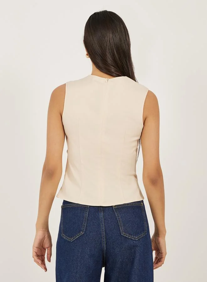 Styli Styli Beige Solid Sleeveless Wrap Look Top