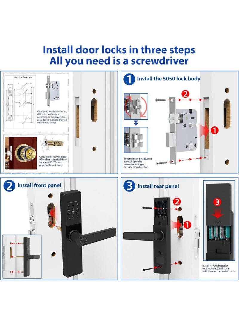 قفل باب ذكي ، قفل باب الدخول بدون مفتاح، قفل باب ببصمة الإصبع مع لوحة مفاتيح، قفل باب رقمي مع مقبض للمنزل والإيجار والمكتب والفندق - Image 5