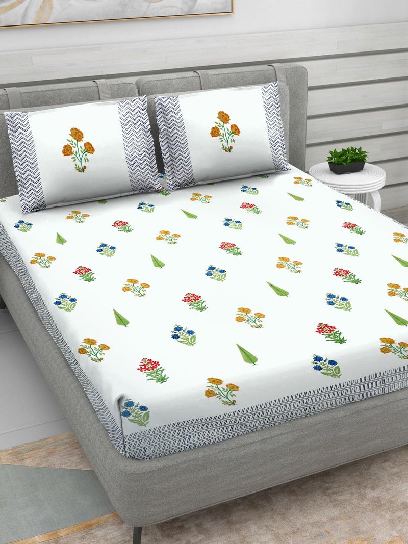 RRC Hand Block Print Bedsheet with Pillow Covers Jaipuri Rajasthani Hand Block Print Cotton 400 TC Double Bed Size 90X108Inches 2 Large Pillow Covers 17X28Inches Green boota Double - Image 5