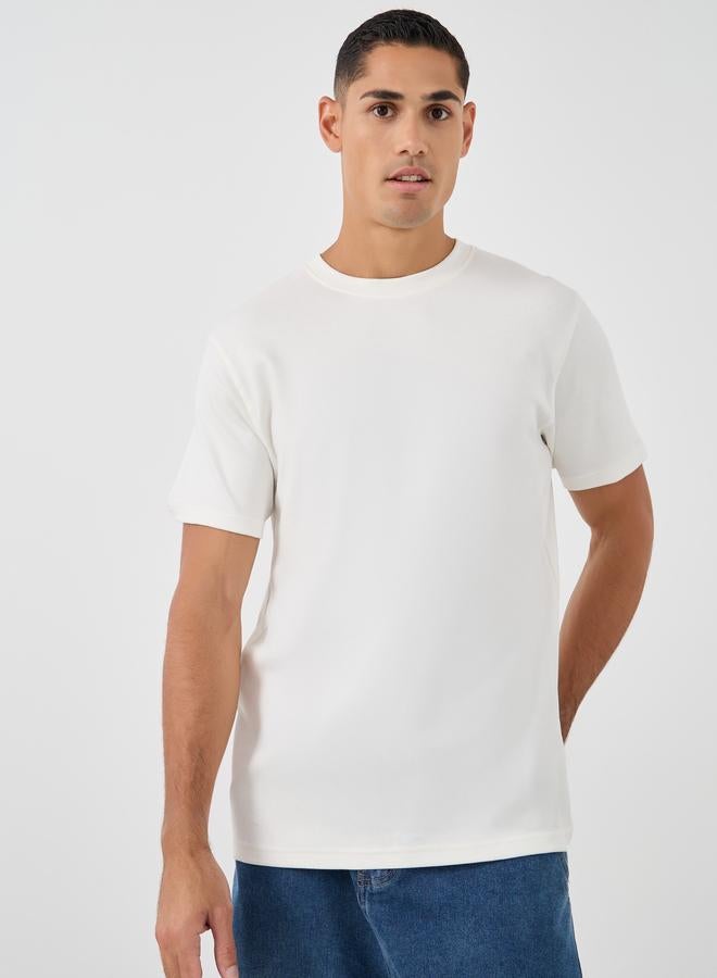 Styli Crew Neck Textured Regular Fit T-Shirt - Image 1
