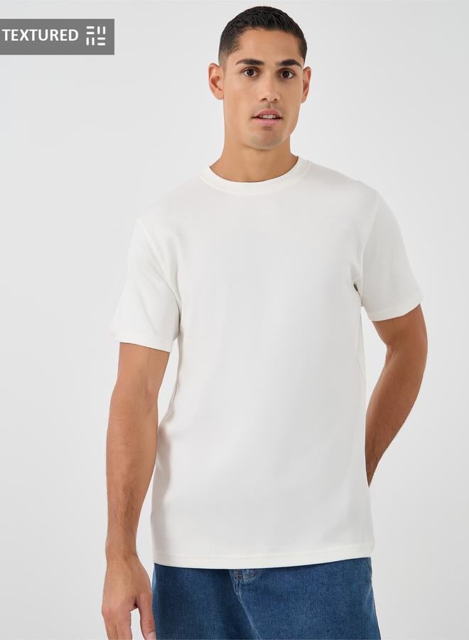 Styli Crew Neck Textured Regular Fit T-Shirt - Image 1