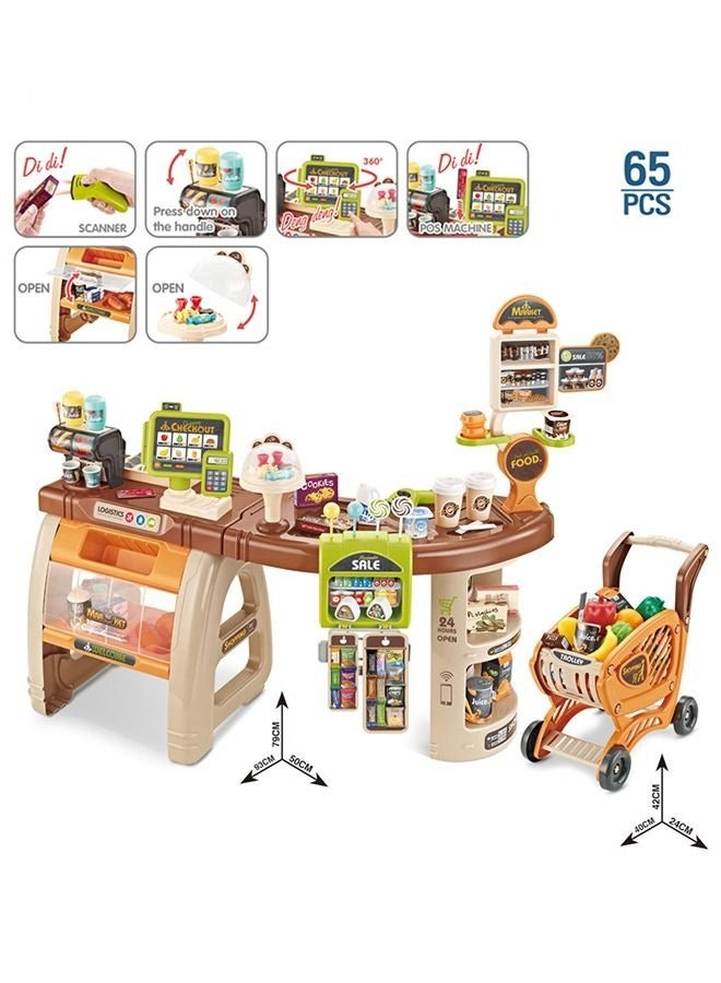65pcs Home Pretend Supermarket Accessories With Trolley Role Play Set Toy For Kids 85*51*38 - Image 2