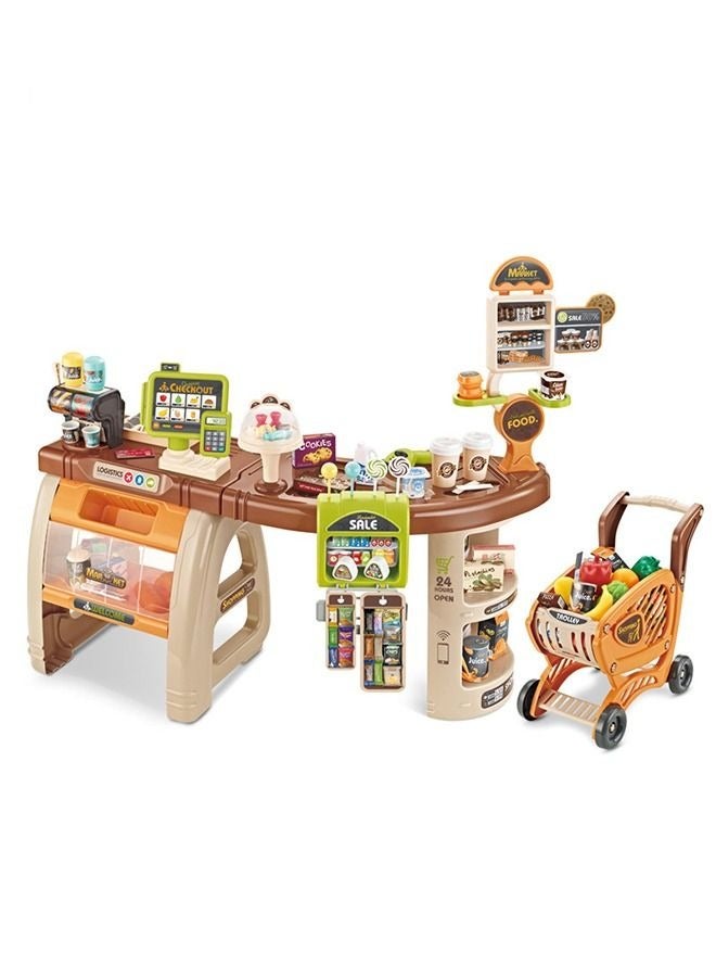 65pcs Home Pretend Supermarket Accessories With Trolley Role Play Set Toy For Kids 85*51*38 - Image 1