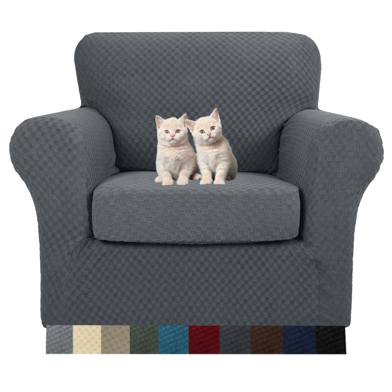 MAXIJIN 2 Piece Jacquard Chair Covers with Arms Super Stretch Non Slip Chair Slipcover for Living Room Dogs Pet Friendly Elastic Sofa Couch Protector Armchair Cover Chair Dark Gray
