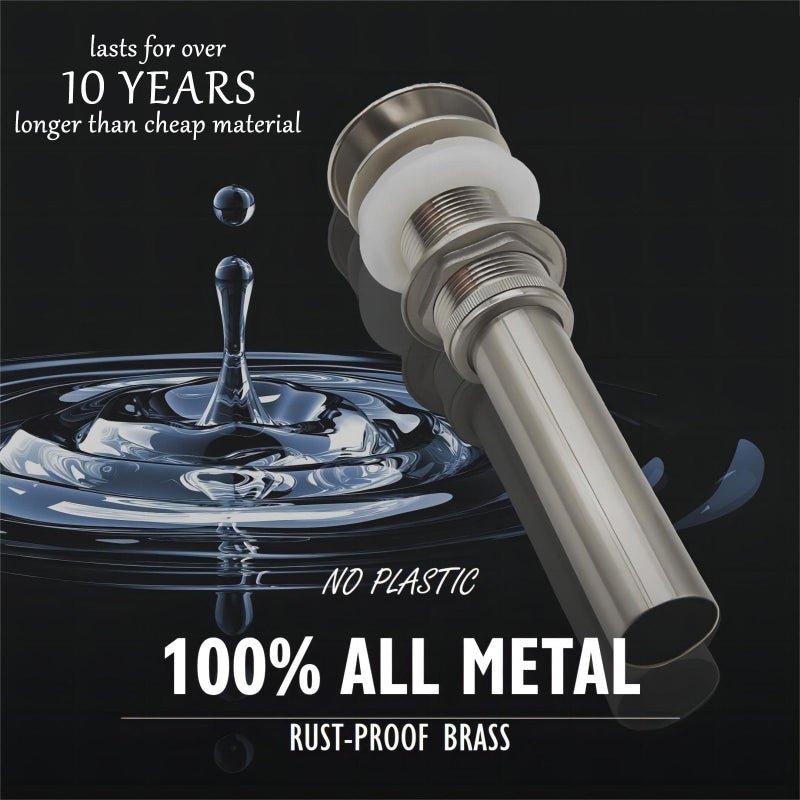 Yodel Faucet Vessel Sink Drain Without Overflow - Bathroom Sink Drain Stopper - Pop Up Drain All Metal - Big Cap Fit For Vessel Or Undermount Sink Brushed Nickel Ydpop-1 - Image 2