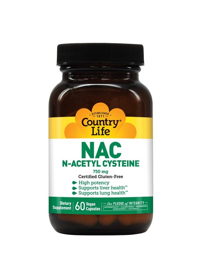 Country Life Nac (Nacetyl Cysteine) 750 Mg 60 Vegetarian Capsules  - Image 2