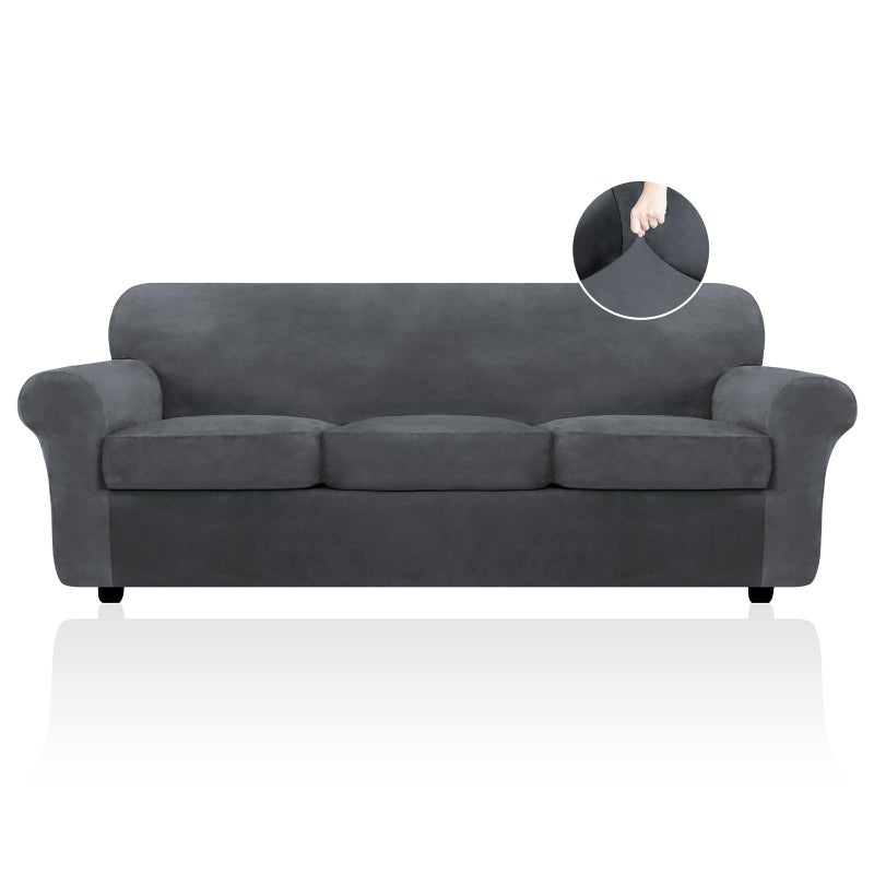 FestiCorp FestiCorp Velvet Sofa Covers for 3 Seat Cushion Couch Sofa Slipcovers Stretch 4 Piece Couch Cover Thick Furniture Covers for Dogs Pets Oversized Sofa Grey 