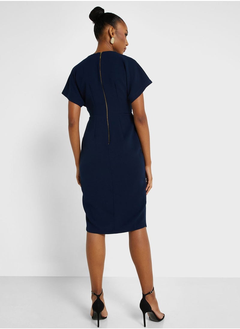 Closet London - V-Neck Side Slit Dress - Image 1