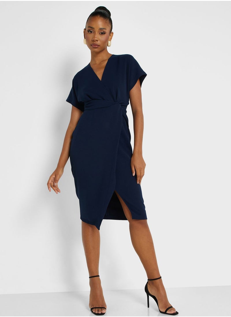 Closet London - V-Neck Side Slit Dress - Image 1