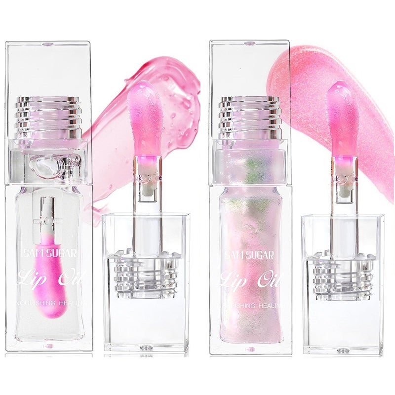 JISKG 2 Pcs Magic Color Changing Lip Oil, Long Lasting Moisturizing Lip CareNon-Sticky Fresh Texture Glimmer Lip Glow Oil. (Magic Color Changing & Pearlescent Color Changing) - Image 1