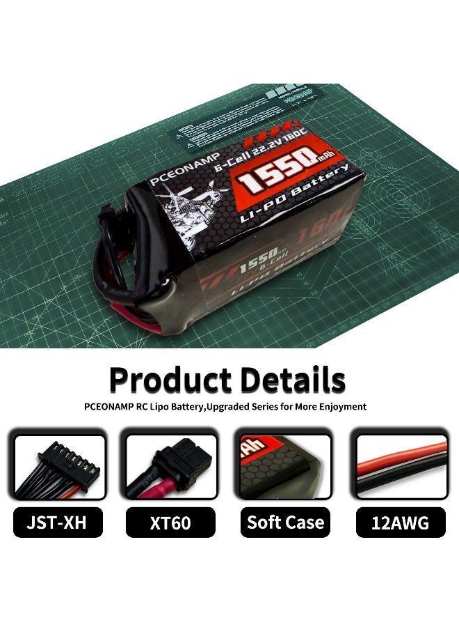 بيسيونأمب 6S ليبو بطارية 1550mAh 22.2V 160C مع XT60 بوس قابل للشحن عالية القدرة RC طائرة بدون طيار بطارية لينة الحالة مناسبة ل RC FPV RC سباق طائرة بدون طيار كوادكوبتر - Image 4