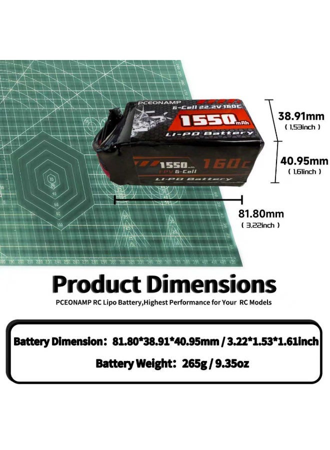 بيسيونأمب 6S ليبو بطارية 1550mAh 22.2V 160C مع XT60 بوس قابل للشحن عالية القدرة RC طائرة بدون طيار بطارية لينة الحالة مناسبة ل RC FPV RC سباق طائرة بدون طيار كوادكوبتر - Image 2