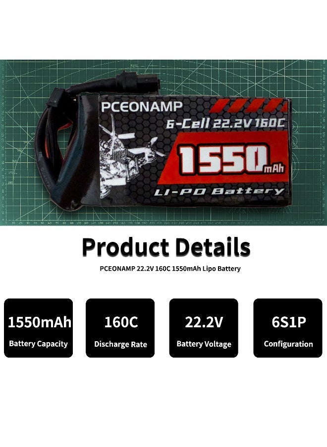 بيسيونأمب 6S ليبو بطارية 1550mAh 22.2V 160C مع XT60 بوس قابل للشحن عالية القدرة RC طائرة بدون طيار بطارية لينة الحالة مناسبة ل RC FPV RC سباق طائرة بدون طيار كوادكوبتر - Image 3